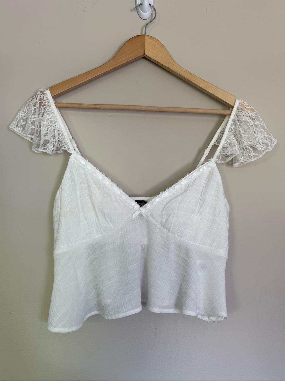Pacsun Beverly and Beck White Lace-Trim Smocked Babydoll Top Sz S